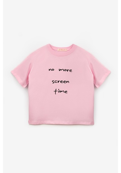 Le Mabelle Pembe Kısa Kollu Motto Baskılı Çocuk Tişört Pembe