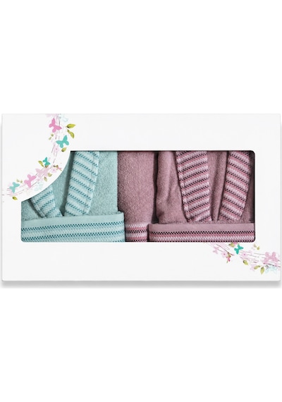 Taç Pure Cotton Alvin Gül Kurusu Cam Göbeği Aile Seti Bornoz Takımı Çok Renkli