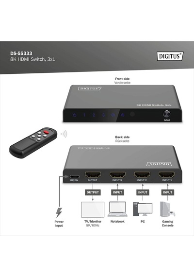 Dıgıtus 8k Hdmı Switch, 3x1 3x1 Hdmı Switch, 8k/60hz 4:4:4 , Hdr, Hdcp 2.3