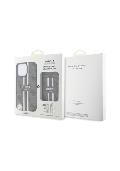 Apple Uyumlu iPhone 16 Pro Max Kılıf Guess Lisanslı Magsafe Özellikli 4g Desenli Çizgili Kartlıklı Kahverengi