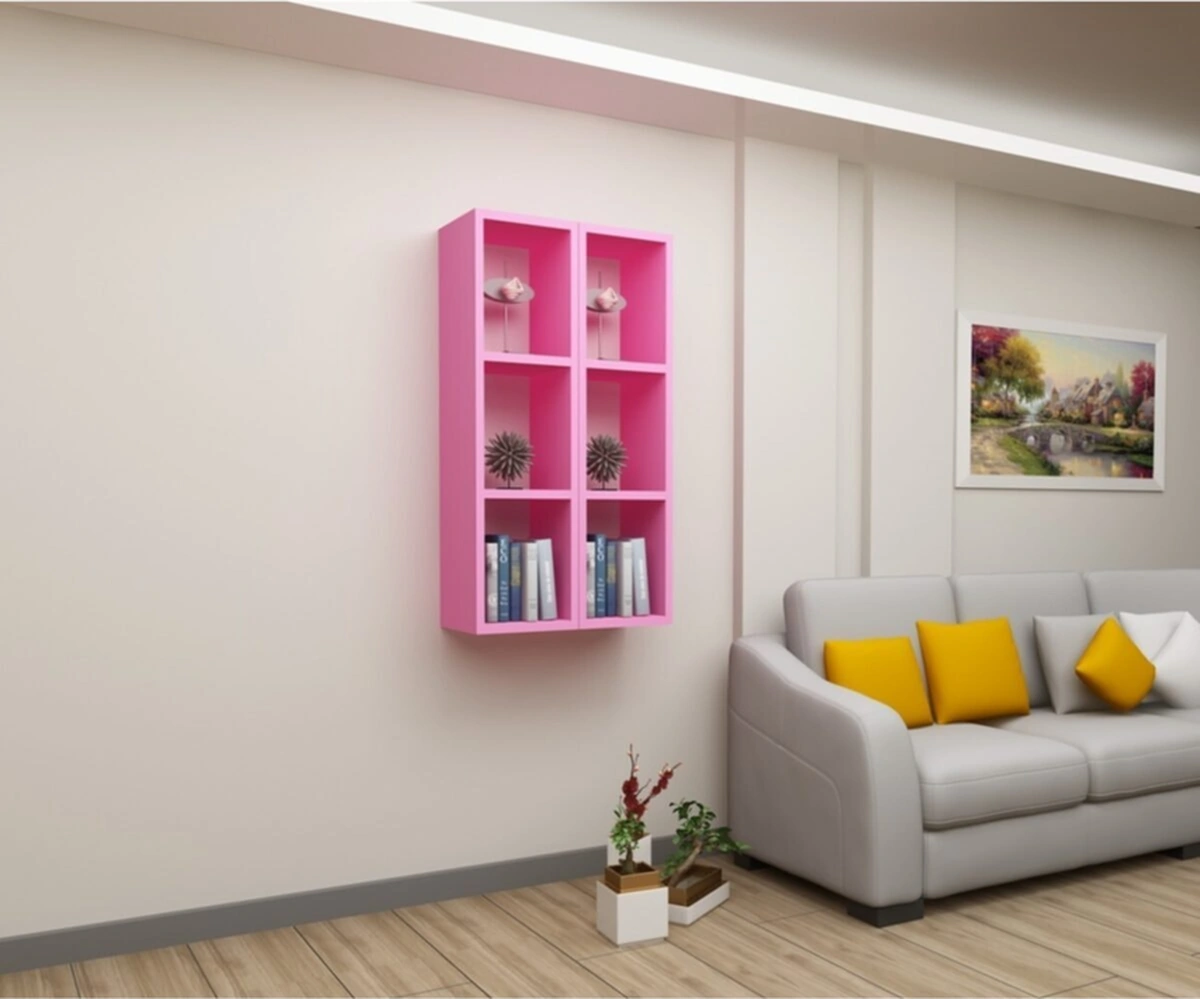 Kitaplık Pembe Duvar Rafı İkili Takım Pembe