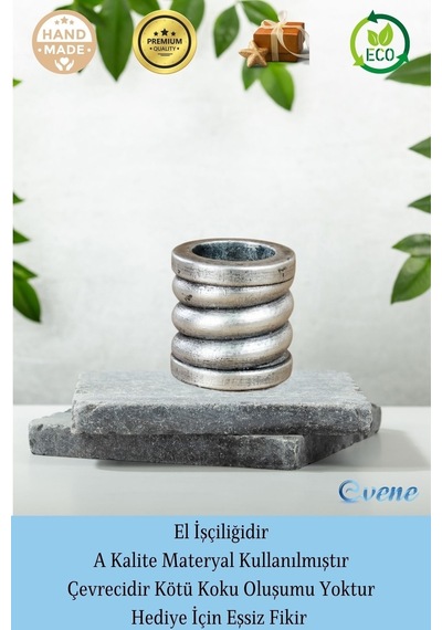 Mumluk Şamdan Tealight Ve İnce Mum Uyumlu Spiral Model - Gümüş Eskitme