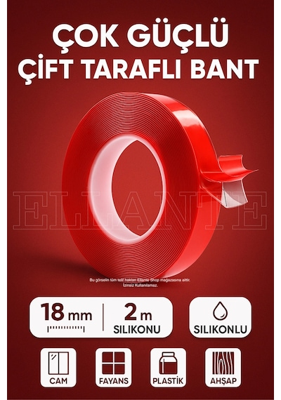 Ekstra Güçlü Çift Taraflı Iz Bırakmaz Şeffaf Çok Amaçlı Tamir Silikon Bant Montaj Bandı 18mm X 2mt Diğer