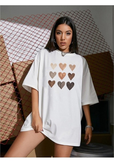 Baskı Oversize T-shirt Beyaz