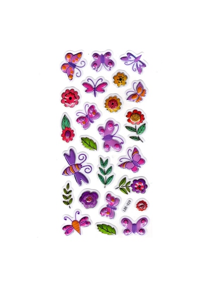 Sticker Kabartmalı Stiker Defter Planlayıcı Etiket Lde029 -19x9cm - Mor Kelebekler