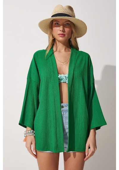 Trend Alisse Kadın Yeşil Bürümcük Kimono Ceket-düz Benetton Yeşili Yeşil