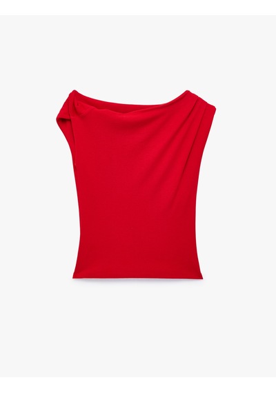 Koton Pamuklu Omzu Açık Asimetrik Kısa Kollu Slim Fit Baskılı Tişört Kırmızı 6sal10882ık