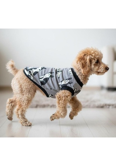 Miniş Gri Köpekli Küçük Irk Köpek Penye T-shirt