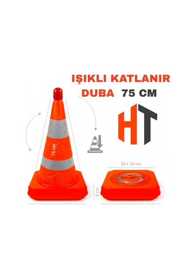 Katlanabilir Duba 75 Cm - Katlanabilir Kolay Kurulum Işıklı Flaşörlü Reflektörlü Duba
