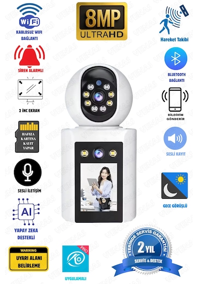 Çift Lensli Monitörlü Full Hd Alarmlı Akıllı Bebek Ve Ev/ofis Güvenlik Kamerası