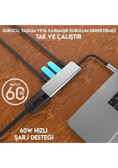 Ally Usb Type-c To 5in1 Hdtv 2xusb+2x Pd Hub Adaptör Çoklayıcı- 5775
