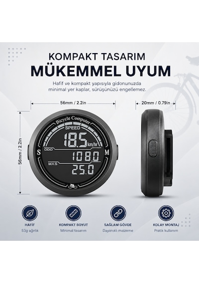 Triline Bisiklet Bilgisayarı Km Saati Hız Ve Mesafe Ölçer Su Geçirmez Ledli Lcd Ekranlı Kablolu Siyah