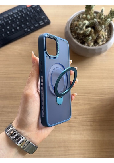 Apple Uyumlu iPhone 15 Standlı Ve Magsafe Kılıf Soocase622 Lacivert
