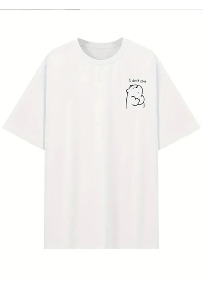 Modi Baskılı Oversize Bisiklet Yaka T-shirt - Beyaz - Mymg159022