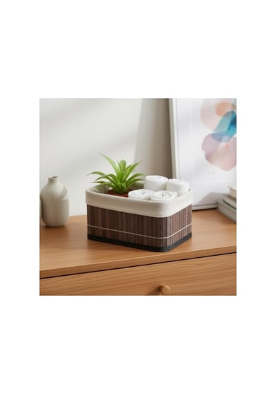 Mini Dikdörtgen Bambu Düzenleyici - Gri Ahşap Saklama Sepeti 20x15x10 Cm