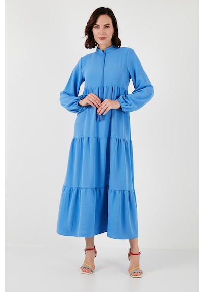 Lela Modest Regular Fit Dik Yaka Uzun Bayan Elbise 611El545 Açık Mavi