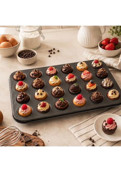 Muffin Ve Cupcake Kalıbı Yapışmaz Karbon Çelik Fırın Tepsisi, Kek Ve Tart Kalıbı 6 Gözlü / 12 Gözlü / 24 Mini Gözlü Seçenekleri Çok Renkli