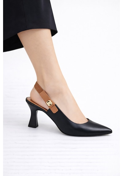 Dadwolf Kadın Slingback Topuklu Ayakkabı Sivri Burun 5,5 Cm Orta Topuk Bantlı Zarif Günlük Ofis Stiletto Siyah