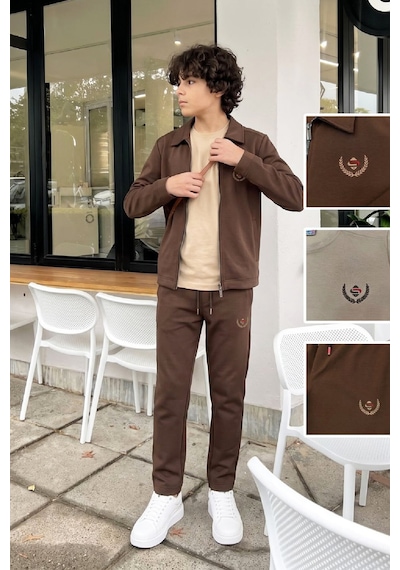 Modanino Erkek Çocuk 3'lü Takım Ceket+t-shirt+alt 6-16 Yaş 12770smp Koyu Kahverengi