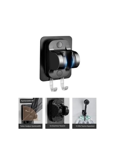 4&apos Lü Set 6 Fonksiyonlu Filtreli Duş Başlığı +3 Adet Yedek Filtre+ 150 Cm Duş Hortumu + Siyah Yapışkanlı Askı Aparatı