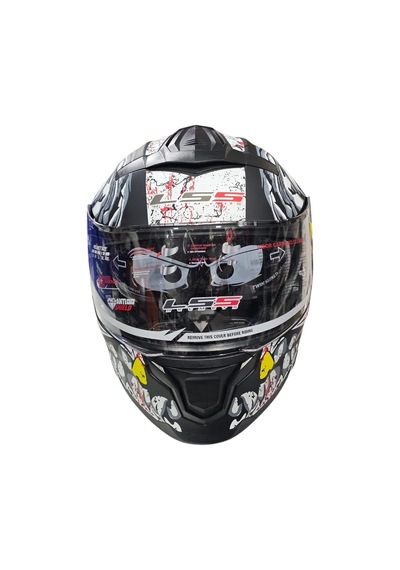 Çene Açılır Kask Ls5 Mat Siyah Beyaz Grafikli L-4592