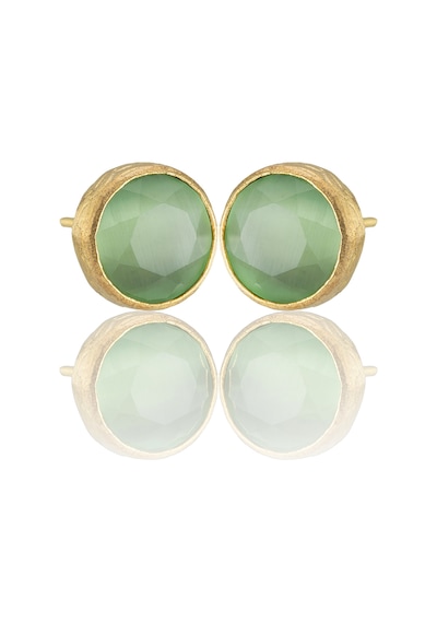 Kadir Jewellery 22 Ayar Altın Kaplama Kadın Minimal Küpe -el İşçiliği Ve Hipoalerjenik Küpe Açık Yeşil 07390343