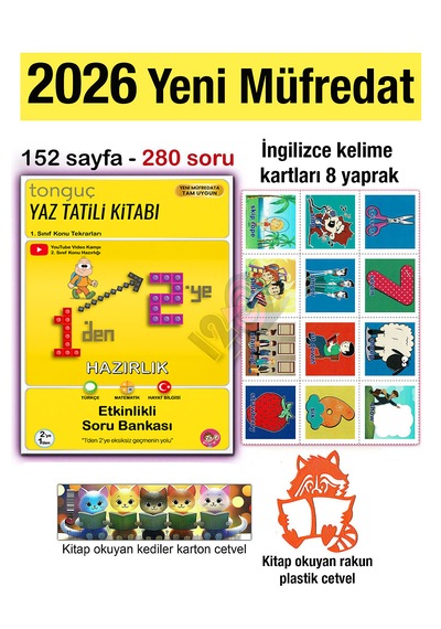 1'den 2'ye 2026 Tüm Dersler Hazırlık Yaz Tatili Kitabı İngilizce Kelime Kartları