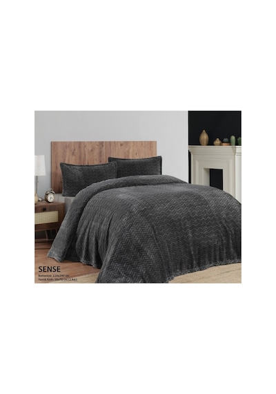 Merinos Modern Line 3 Parça Battaniye Seti Koyu Gri