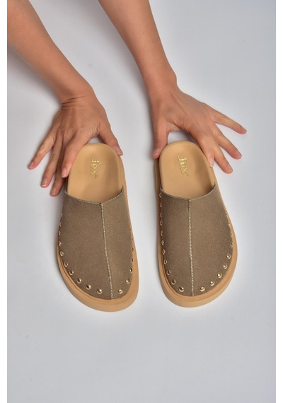 Fox Shoes Y918132902 Vizon Süet Önü Kapalı Sabo Terlik