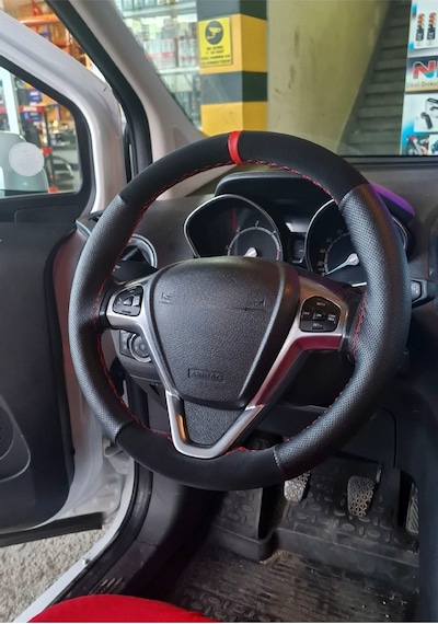 Opel Insignia Uyumlu Kırmızı Yüzüklü Noktalı-alkantara Deri Direksiyon Kılıfı