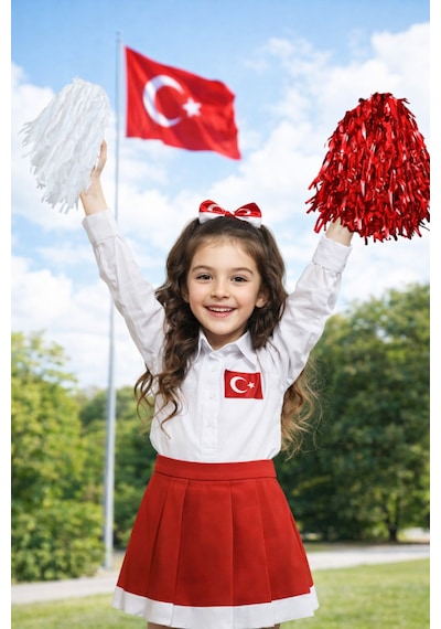 2'li Kırmızı Beyaz Renkli 23 Nisan Ponponu Amigo Gösteri Okul Ponpon 19 Mayıs Metalik Renk Saplı Süs Tüm Yaşlar