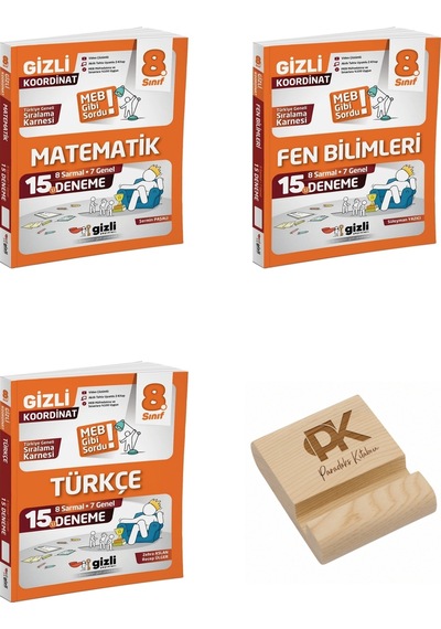 Gizli Lgs 8. Sınıf Koordinat Matematik Fen Vetürkçe Meb Tarzı 15li Deneme 3lü Set + Telefon Standı