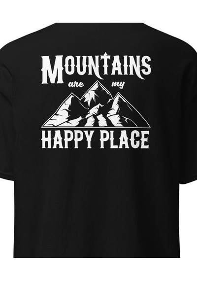 Wildstyle Mountains Are My Happy Place Dağcı Doğa Kamp Baskılı Unisex Pamuklu Tişört Siyah