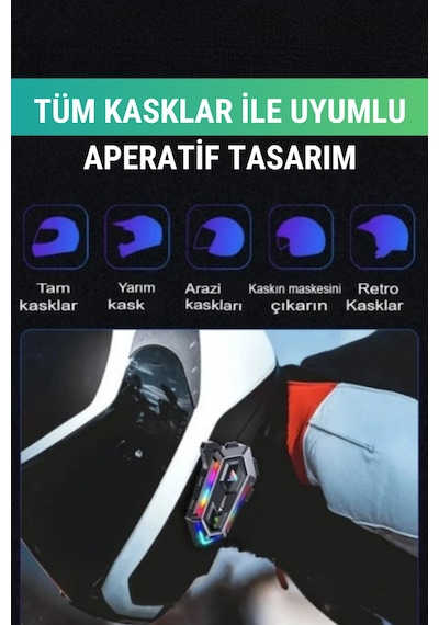 İntercom Y10 5.3 Bluetooth Motosiklet Kask Kulaklık İntercom Rgb Işıklı Su Geçirmez