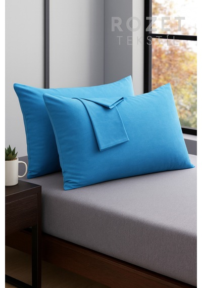 Mavi Pamuk Kumaş Kapaklı Yastık Kılıfı 2 Adet 50 X 70 Cm