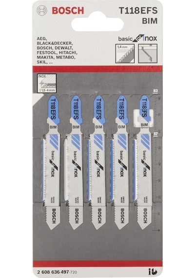 Bosch T 118 EFS Basic For Inox Dekupaj Testeresi Bıçağı 5'Li - 2608636497