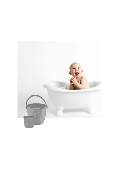 2 Li Bebek Banyo Su Kovası Ve Maşrapası Seti, Saplı Oluklu Kova 13lt Ve Maşrapa 1,5lt Set Gri Gri
