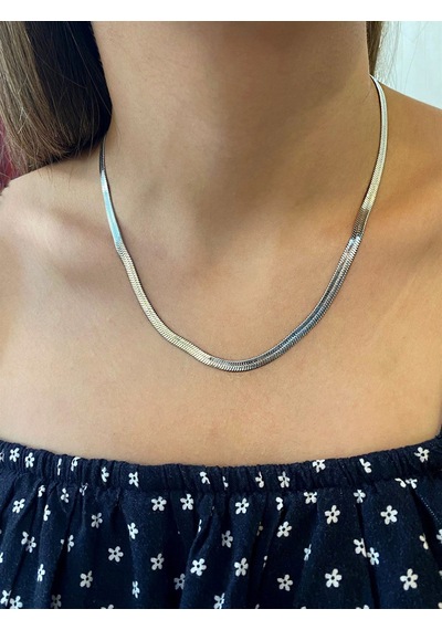 Kadın İtalyan Ezme Çelik Kolye Silver