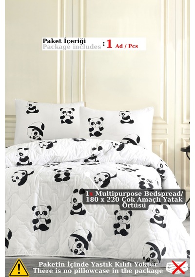 Eponj Home Çok Amaçlı Örtü Tek Kişilik Panda Beyaz Beyaz
