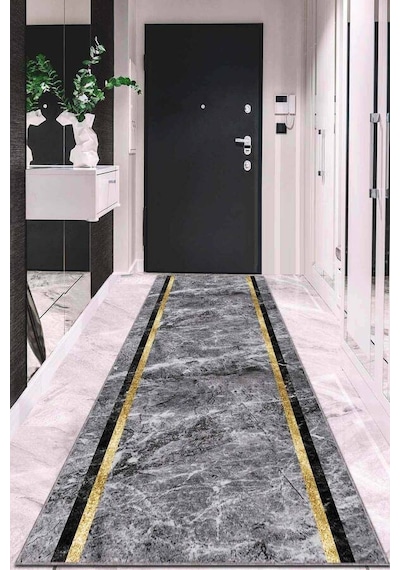 Gri Gold Kaymaz Çerçeveli Kesme Rulo Özel Ölçü Yolluk Ar577n11 Gri - Gold