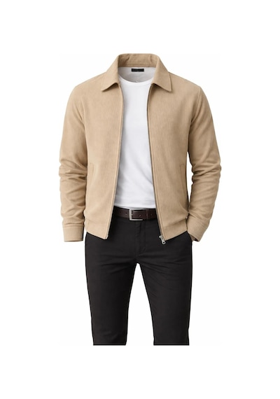 Plus Scorpion Slim Fit Fitilli Dokulu Erkek Fermuarlı Mont Ceket Günlük Şık Kombin Bej