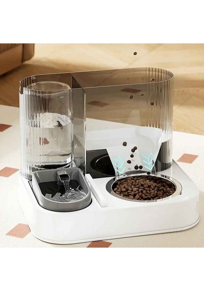 Monozone 2'si1 Arada Otomatik Kedi Su Sebili Çelik Hazneli Mama Kabı Kedi Köpek Mama Su Saklama Kabı