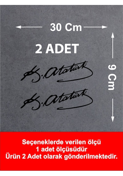 Mustafa Kemal Atatürk İmza 2 Adet Sticker - Araba Oto Motosiklet Karavan Sticker - 00016 30x9 Cm