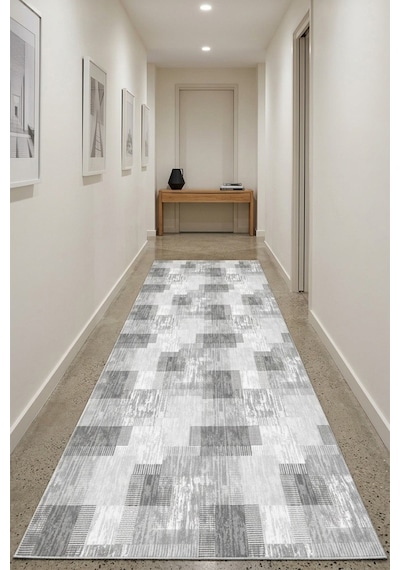 Raschel Carpet Premium Yıkanabilir Leke Tutmaz Modern Yolluk Modern Gri Özel Seri Kaymaz Taban Halı Çok Renkli