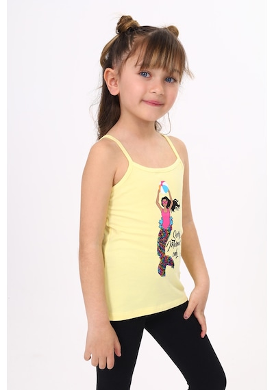 Toontoy Kids Toontoy Kız Çocuk Deniz Kızı Baskılı Pul İşlemeli Atlet Sarı