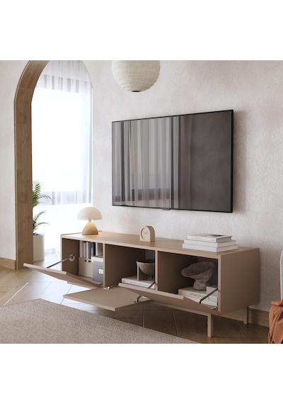 Robin Home Luka Tv Ünitesi Sehpası 3 Kapaklı Ahşap Ayaklı 150cm Kumsal-sepet Bej