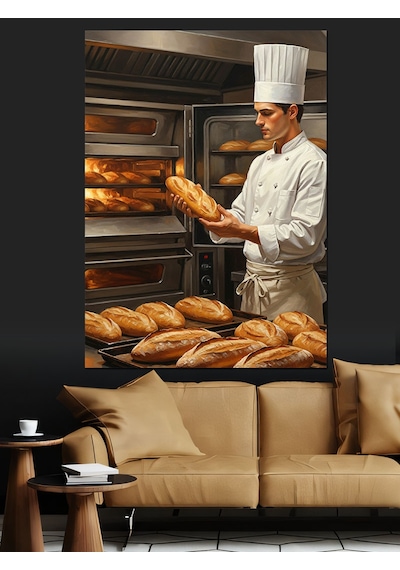 Ahşap Tablo Taze Ekmek Yapan Fırıncı Yiyecek Ve İçecek Tabloları
