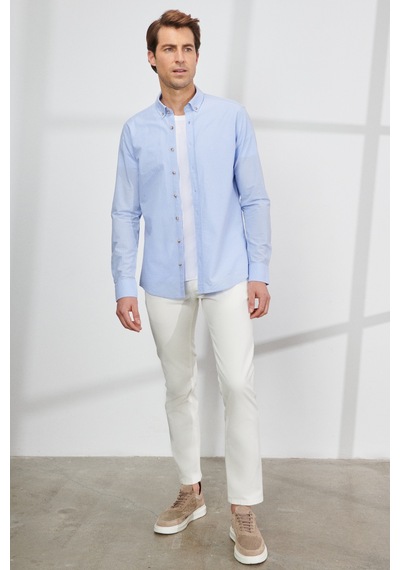 AC&Co / Altınyıldız Classics Erkek Mavı Slim Fit Dar Kesim Düğmeli Yaka %100 Pamuk Gömlek Mavı Mavi AC&Co / Altınyıldız Classics Erkek Mavı Slim Fit Dar Kesim Düğmeli Yaka %100 Pamuk Gömlek Mavı Mavi