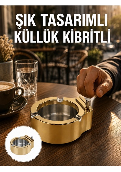 Mey İthalat Çakmak Entegreli Küllük Yeniden Doldurulabilir Metal Gövde Yeni Nesil