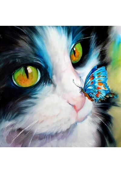 Kedi Ve Kelebek Sayılarla Boyama Seti - Çerçeveli, 40x50cm